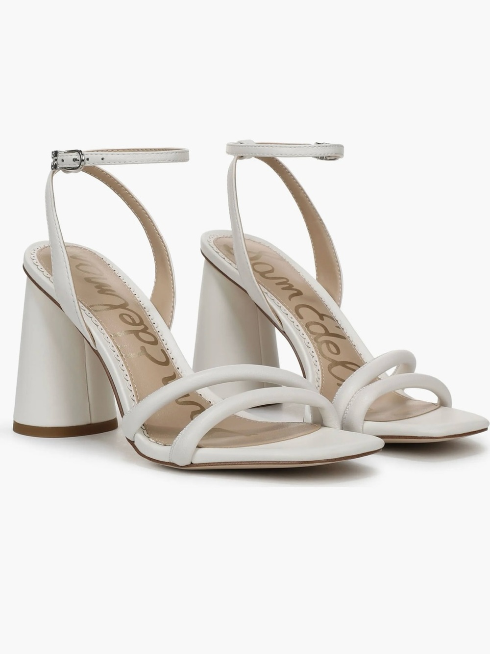 Sam Edelman White Strappy Ankle‑Buckle Block Heels